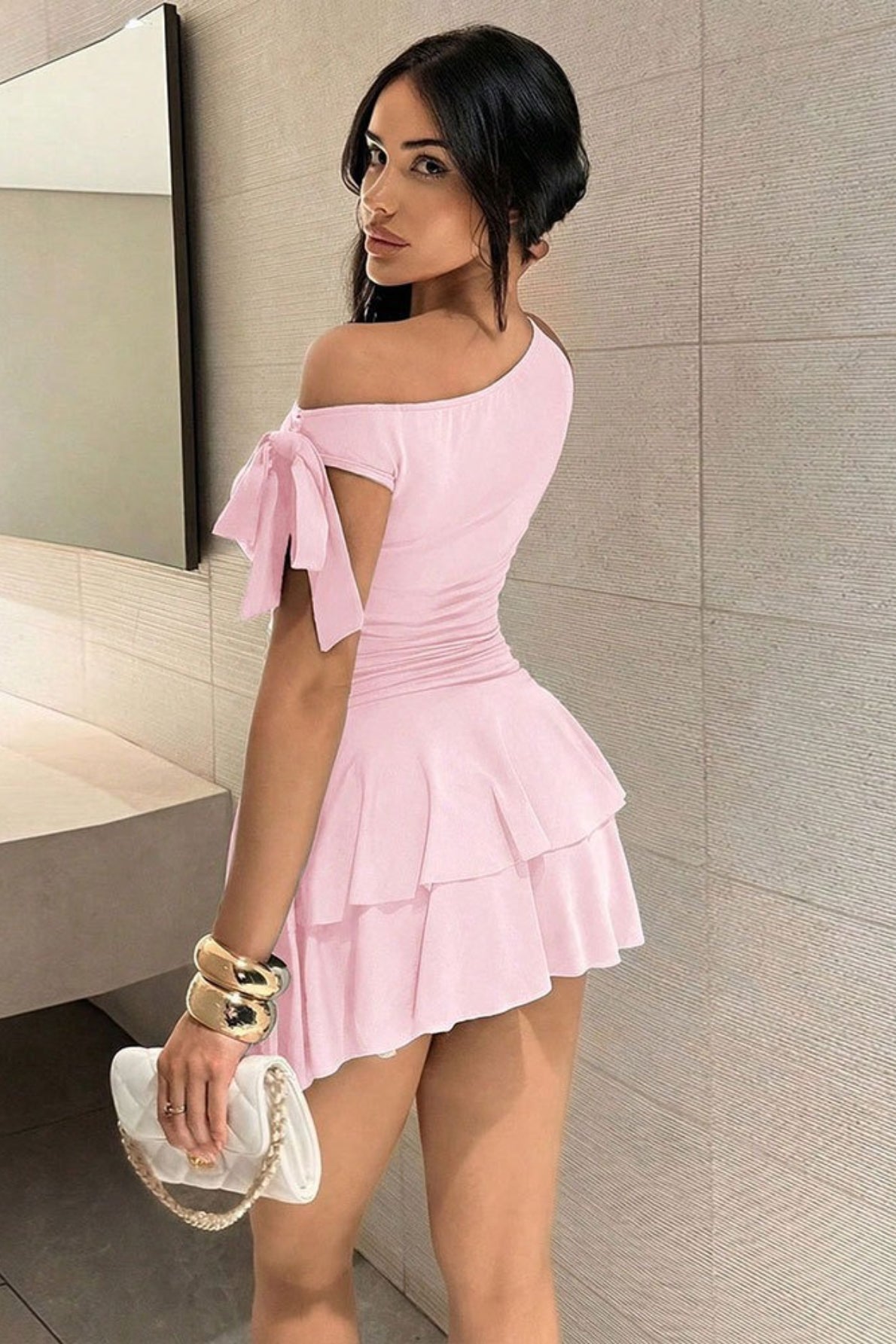Lace Up Back Ruched Mini Dress Secondary image
