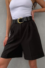 Solid Color High Waist Straight Casual Tailored Shorts