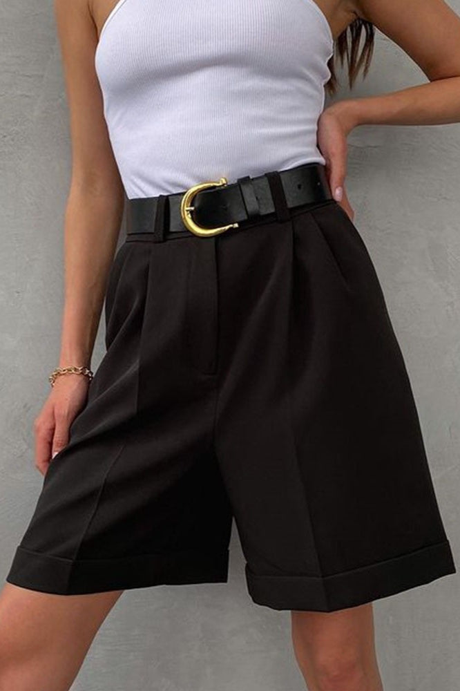 Solid Color High Waist Straight Casual Tailored Shorts