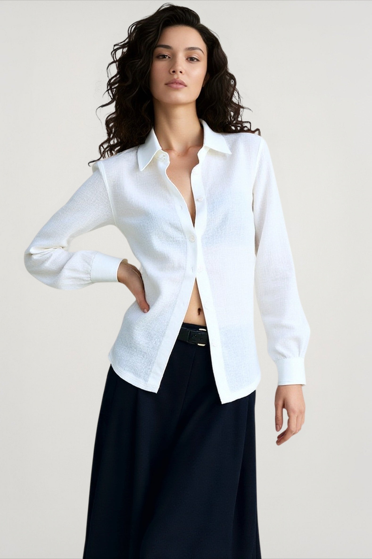 Linen Sheer Button Down Blouse Secondary image