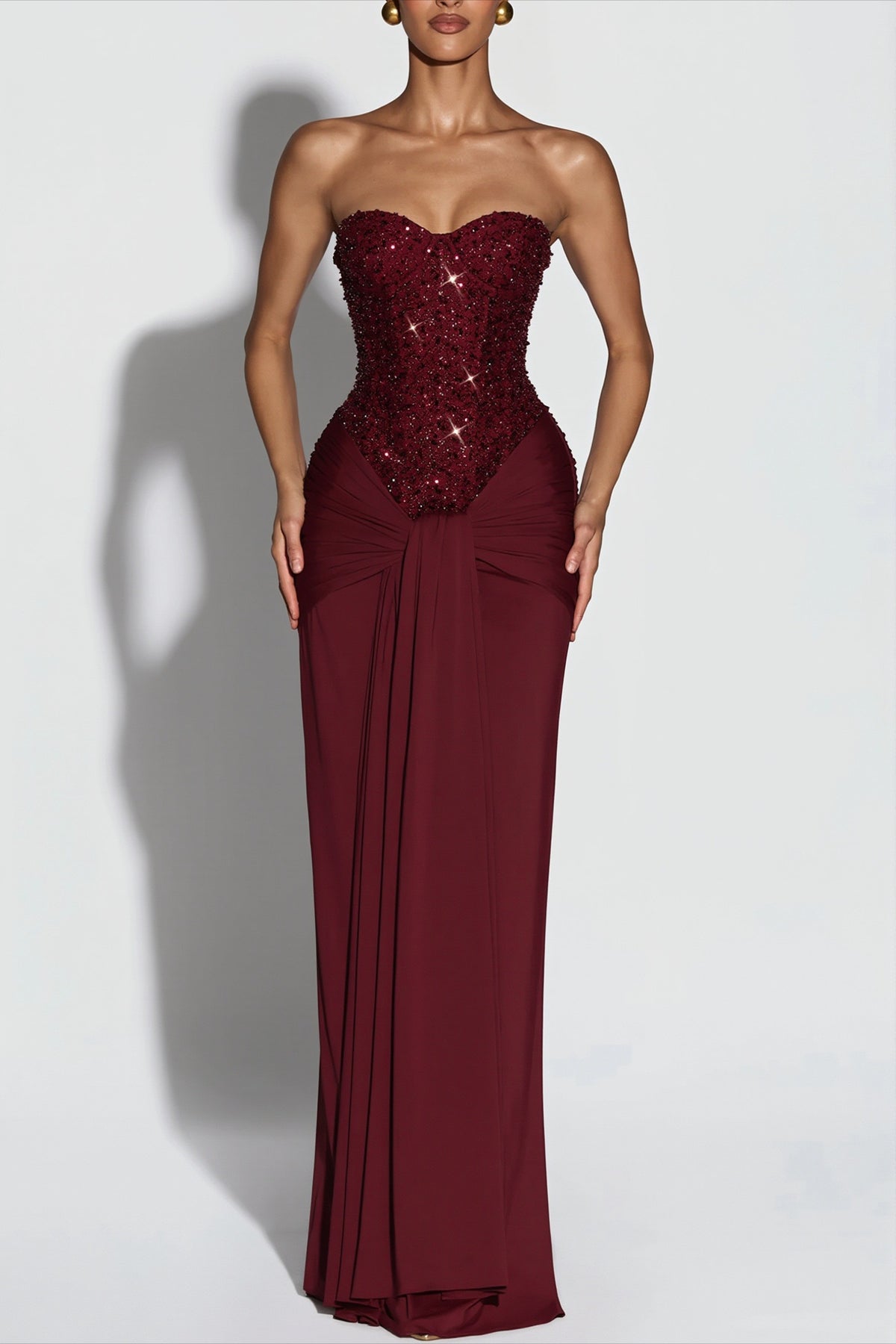 Sequin Corset Strapless Draped Party Dress