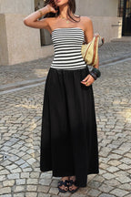 Strapless Stripe Patchwork Elegant Maxi Dress