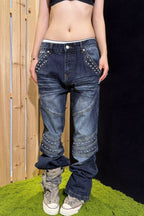 Rhinestone Washed Loose Straight Leg Jeans