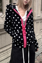 Rhinestone Wing Print Contrast Zip-Up Hoodie