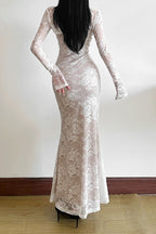 Fish Tail Square Neck Lace Dress