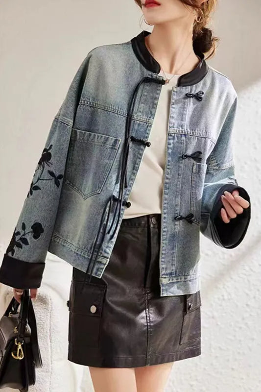 Vintage Print Short Denim Jacket Main image