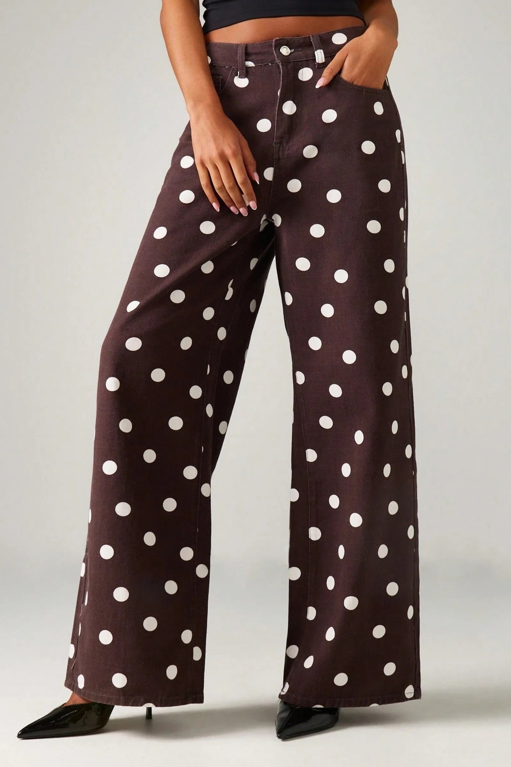 Polka Dot Wide Leg Denim Pants