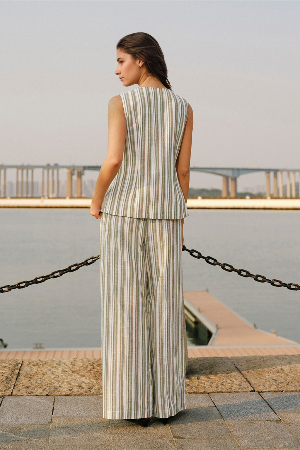 Striped Tank Top Wide Leg Loose Elegant Two Piece Set