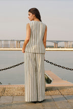 Striped Tank Top Wide Leg Loose Elegant Two Piece Set