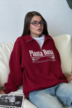 Print Loose Fit Half-Zip Collared Sweatshirt