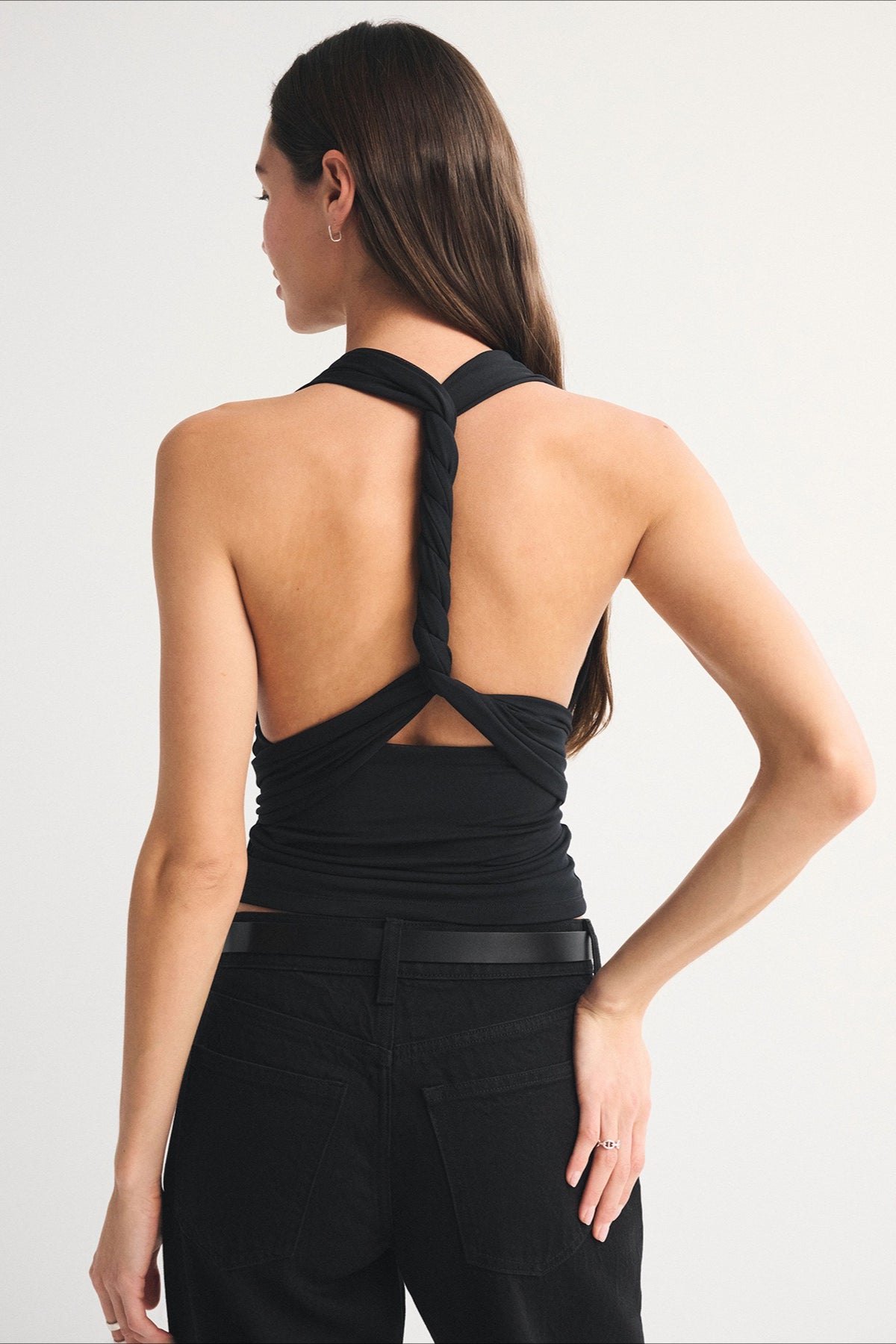 Retro Contrast Halter Mesh Panel Crop Top