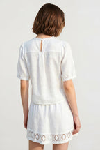 Linen Short Sleeve Blouse Skirt Vacation Set