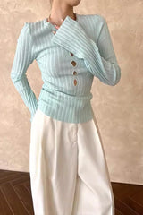 Sheer Panel Wool Blend Knit Top