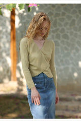 Wrap Tie Front V-Neck Knit Top