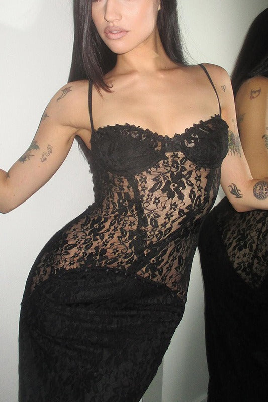 Sheer Plunge Neck Slip Dress Secondary image