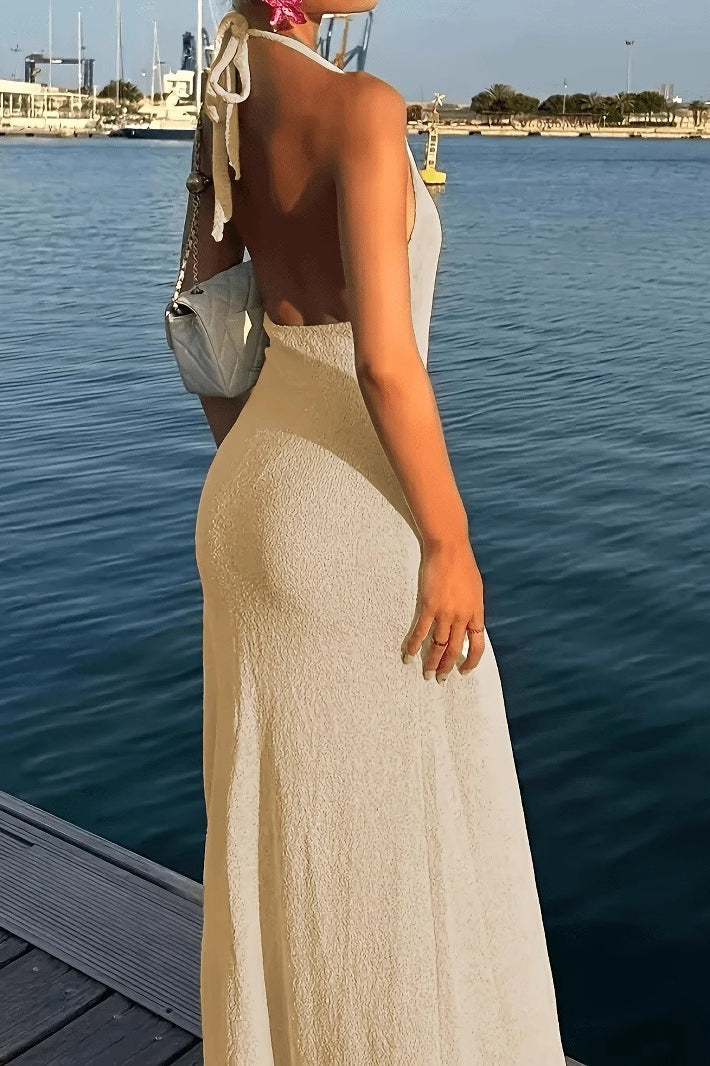 Deep V Neck Backless High Split Knit Maxi Boho Dress Secondary image