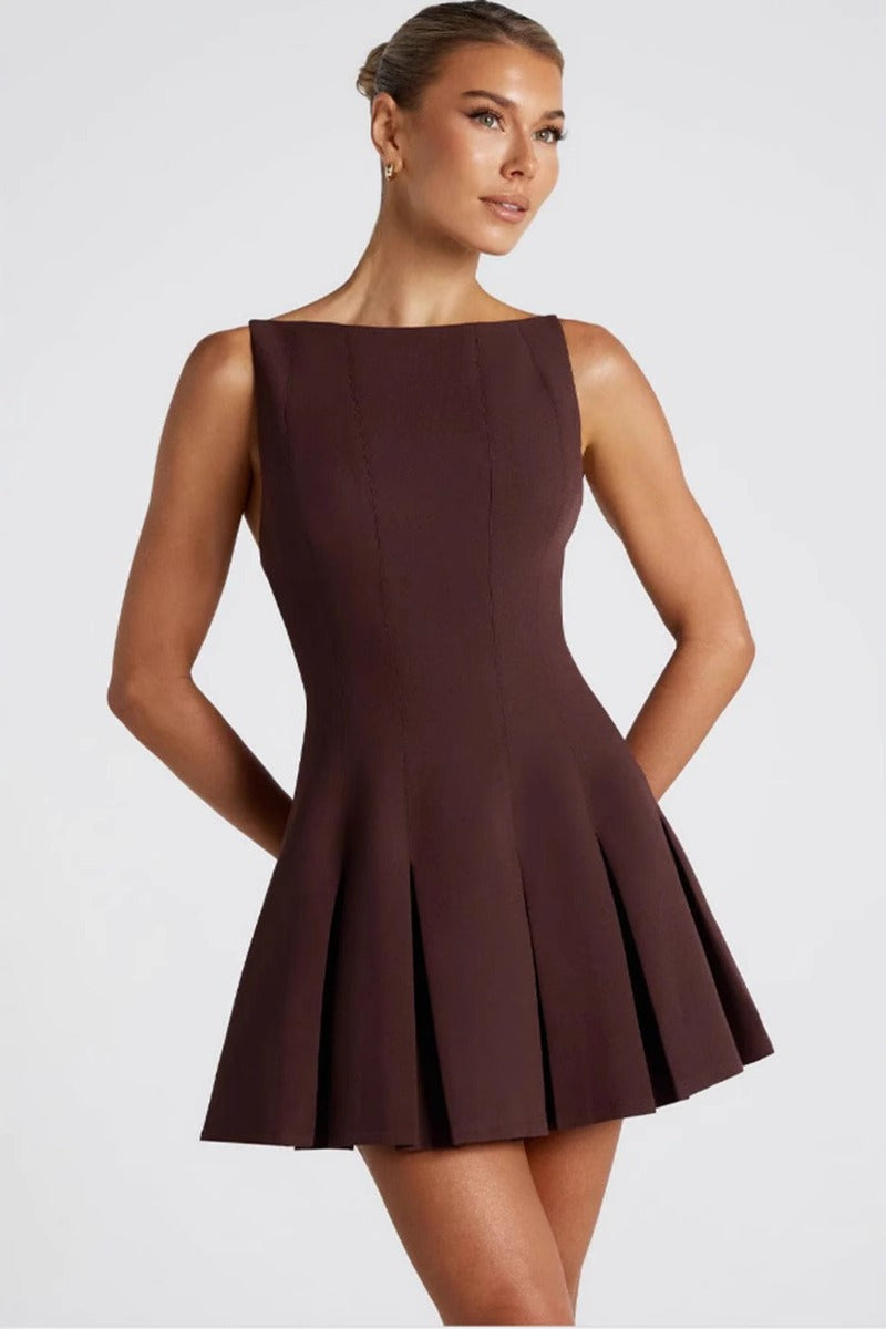 Simple Solid Sleeveless Loose Fit Ruched Waist Cocktail Dress Main image