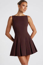 Simple Solid Sleeveless Loose Fit Ruched Waist Cocktail Dress