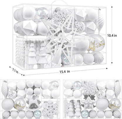 Christmas Tree Decorations Ornaments Set - White (100pcs)