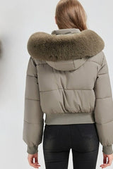 Quilted Cropped Faux Fur Collar Coat
