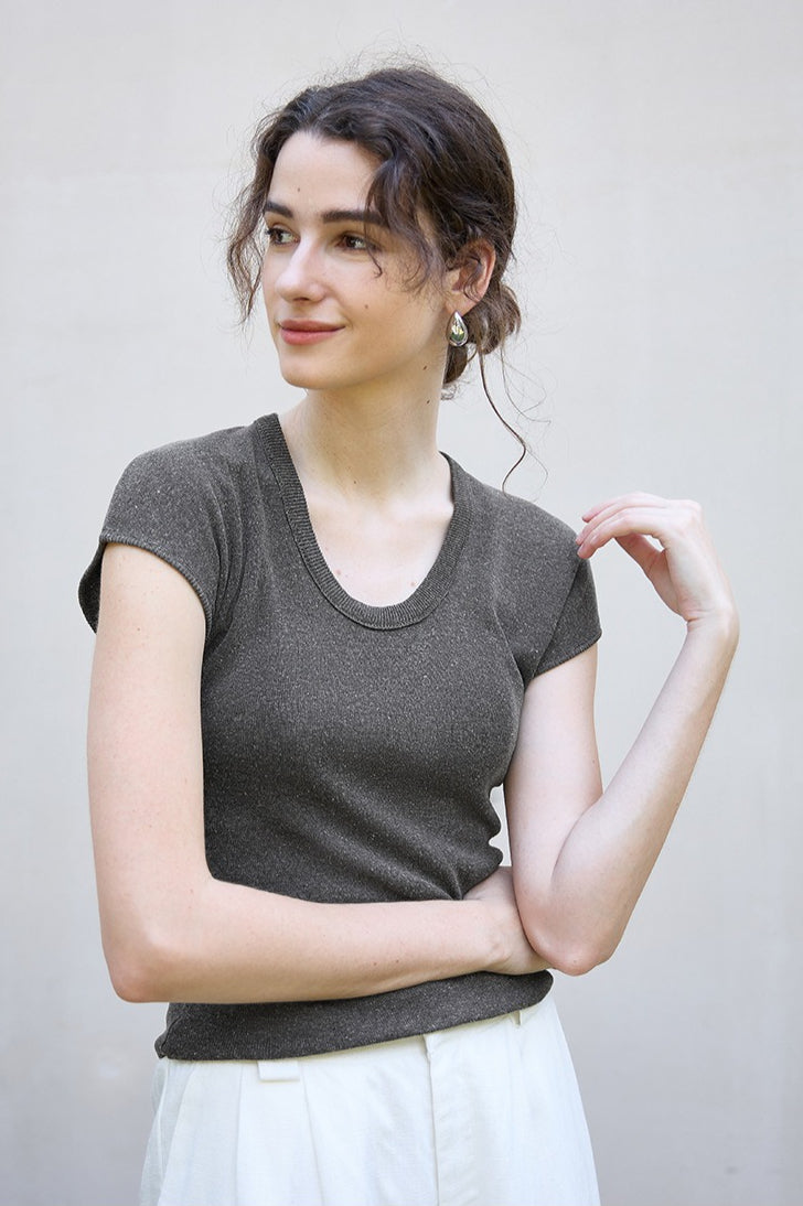 Textured Lyocell Linen Knit Top Main image