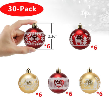 Shatterproof Red Gold Christmas Ornaments - Set of 30