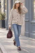 Leopard Print Crew Neck Cardigan