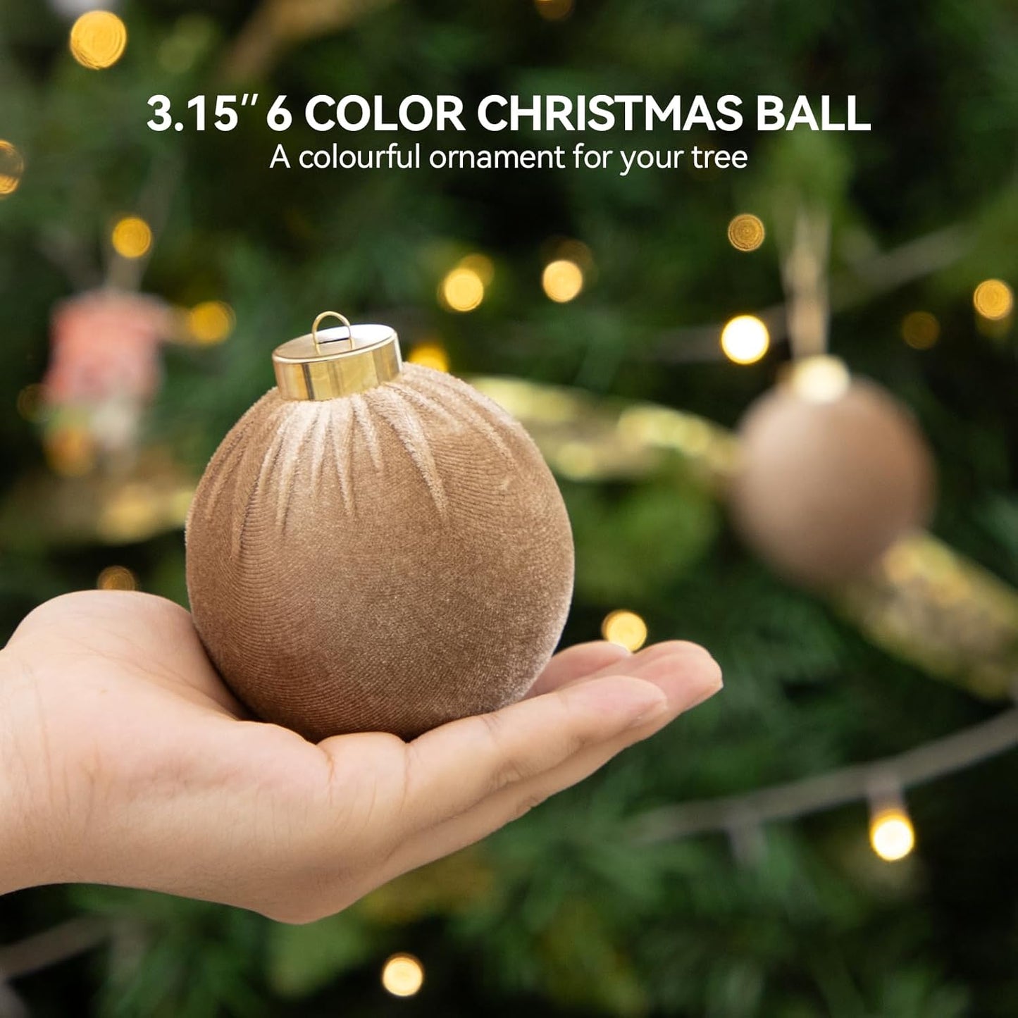 Shatterproof Velvet Christmas Tree Ornaments - Set of 12, 6 Colors, 3.15 Inch Balls in Gift Box