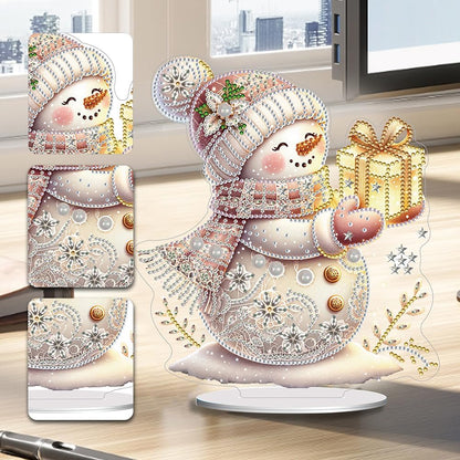 Christmas Snowman Diamond Art Tabletop Kit - Special Shape and Round Diamonds - Acrylic Xmas Decor DIY Crafts Gift