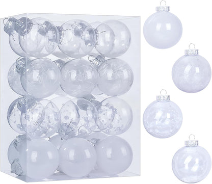 24 Shatterproof Clear Plastic Christmas Ball Ornaments