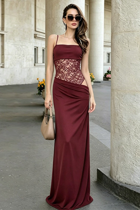 Lace Panel Cami Lace-Up Waist Cutout Lace Dress Main image