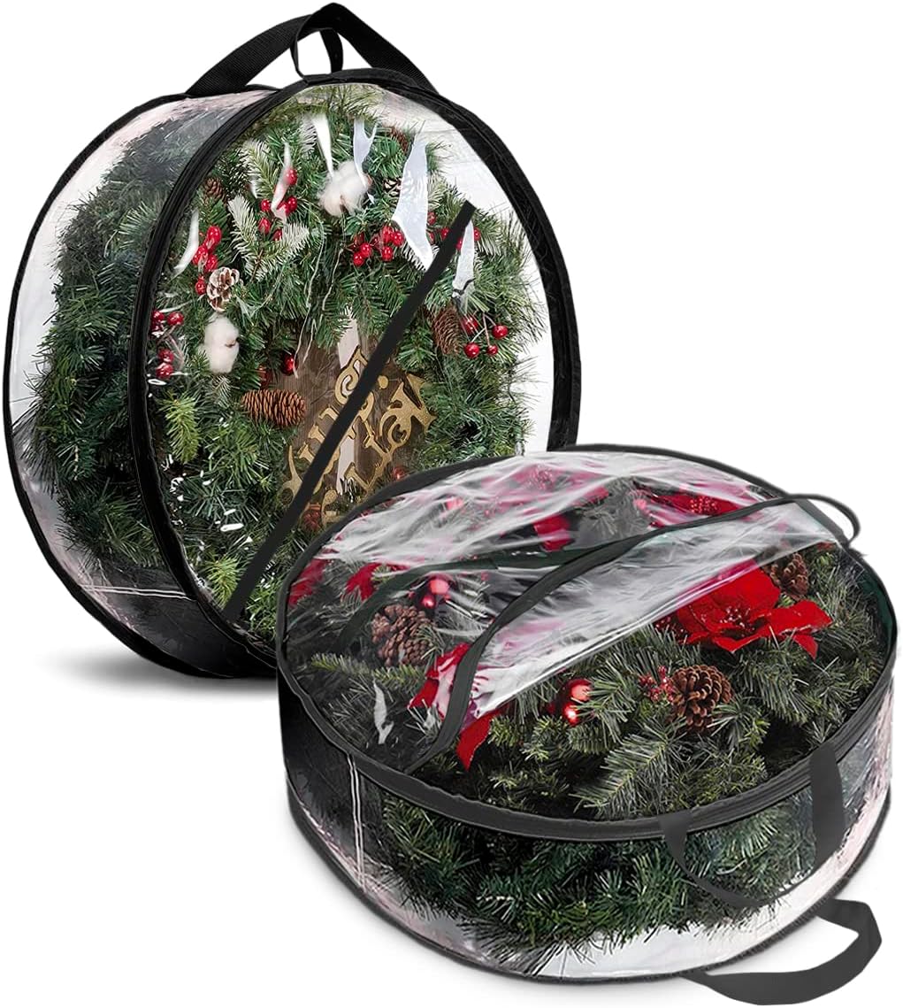 Christmas Wreath Storage Bag - 36" White Transparent PVC with Handles - Set of 2