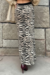 High Waist Zebra Print Office Midi Skirt
