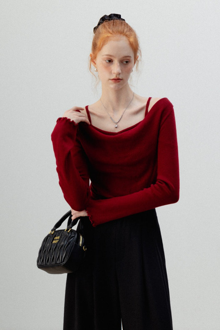 Layered Cowl Neck Knit Top Secondary image