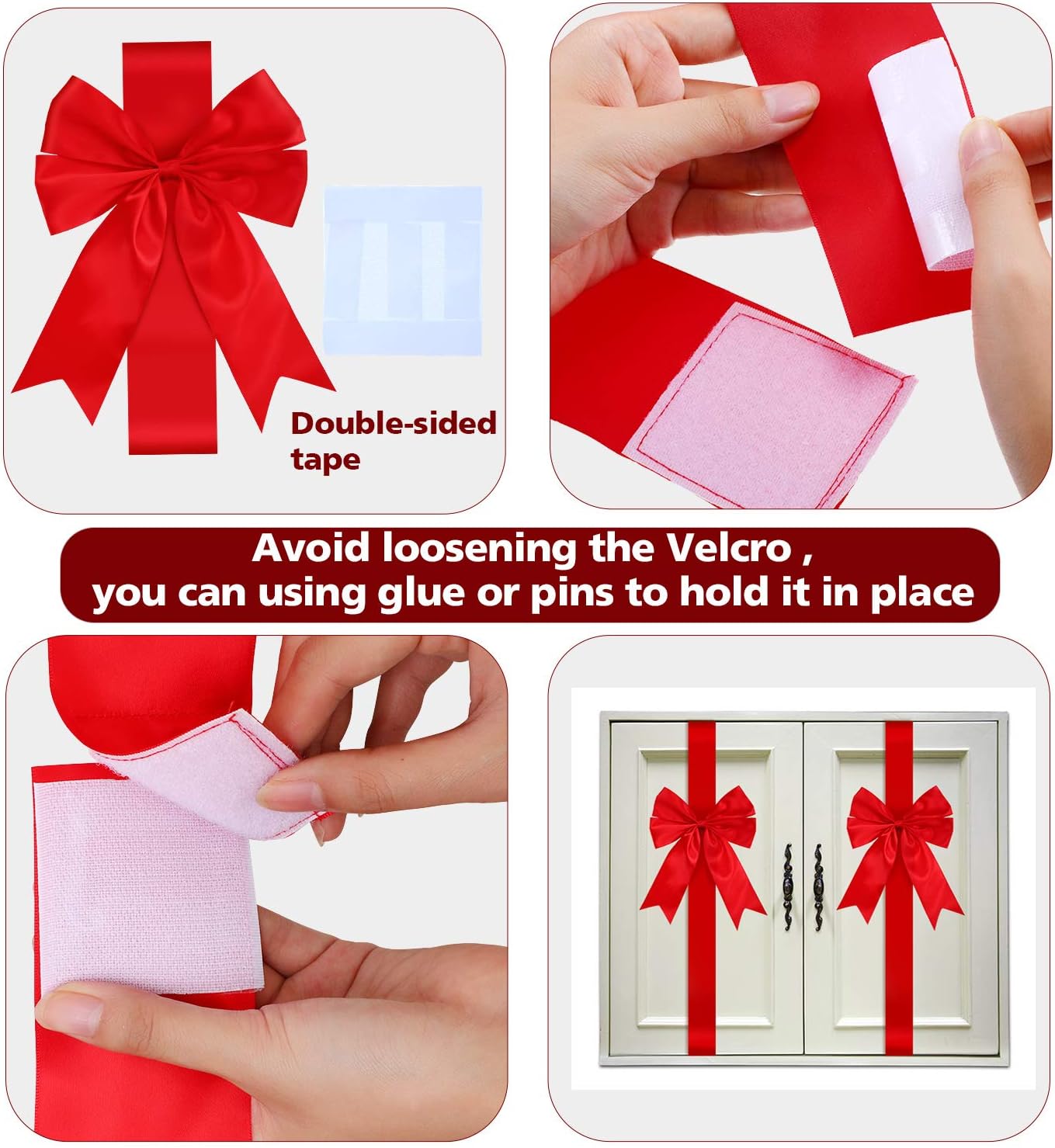 Christmas Cabinet Festive Door Ribbons - Red