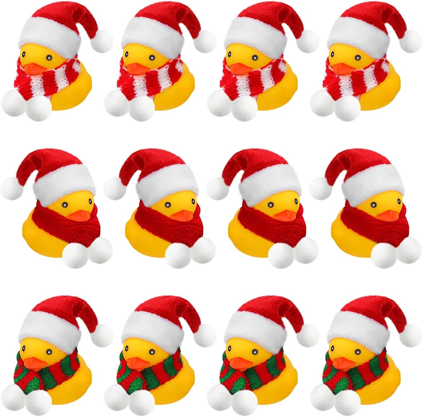 Christmas Mini Rubber Duckies with Hats and Scarf - Set of 12