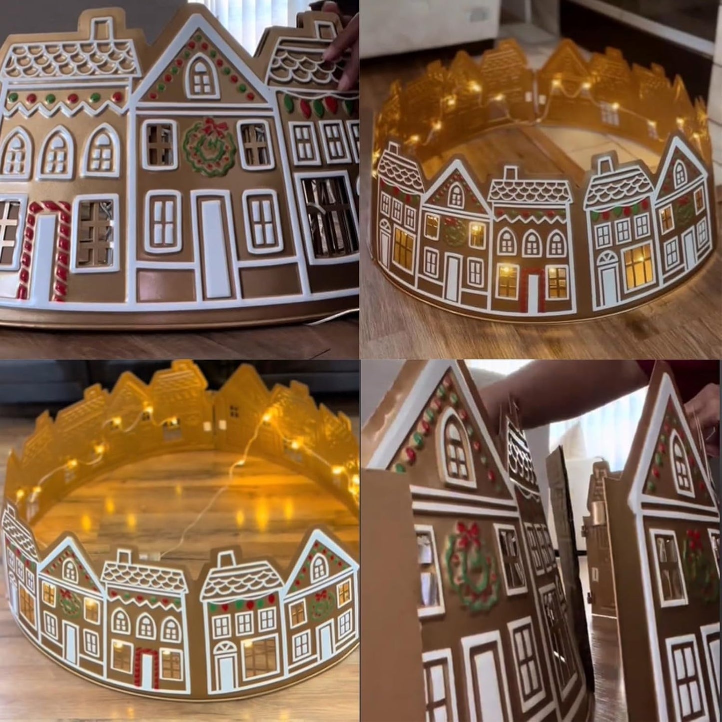 Gingerbread House Christmas Tree Collar - LED Skirt for Xmas Pencil Tree Decorations