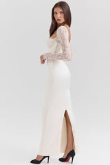 Long Sleeve Lace Satin Maxi Dress
