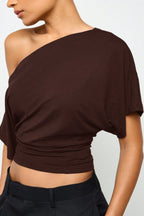 Batwing Sleeve Off-Shoulder Fitted Crop Top