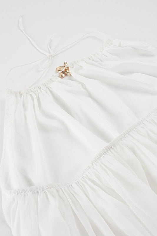 Solid Floral Buckle Halter Fitted Mini Dress