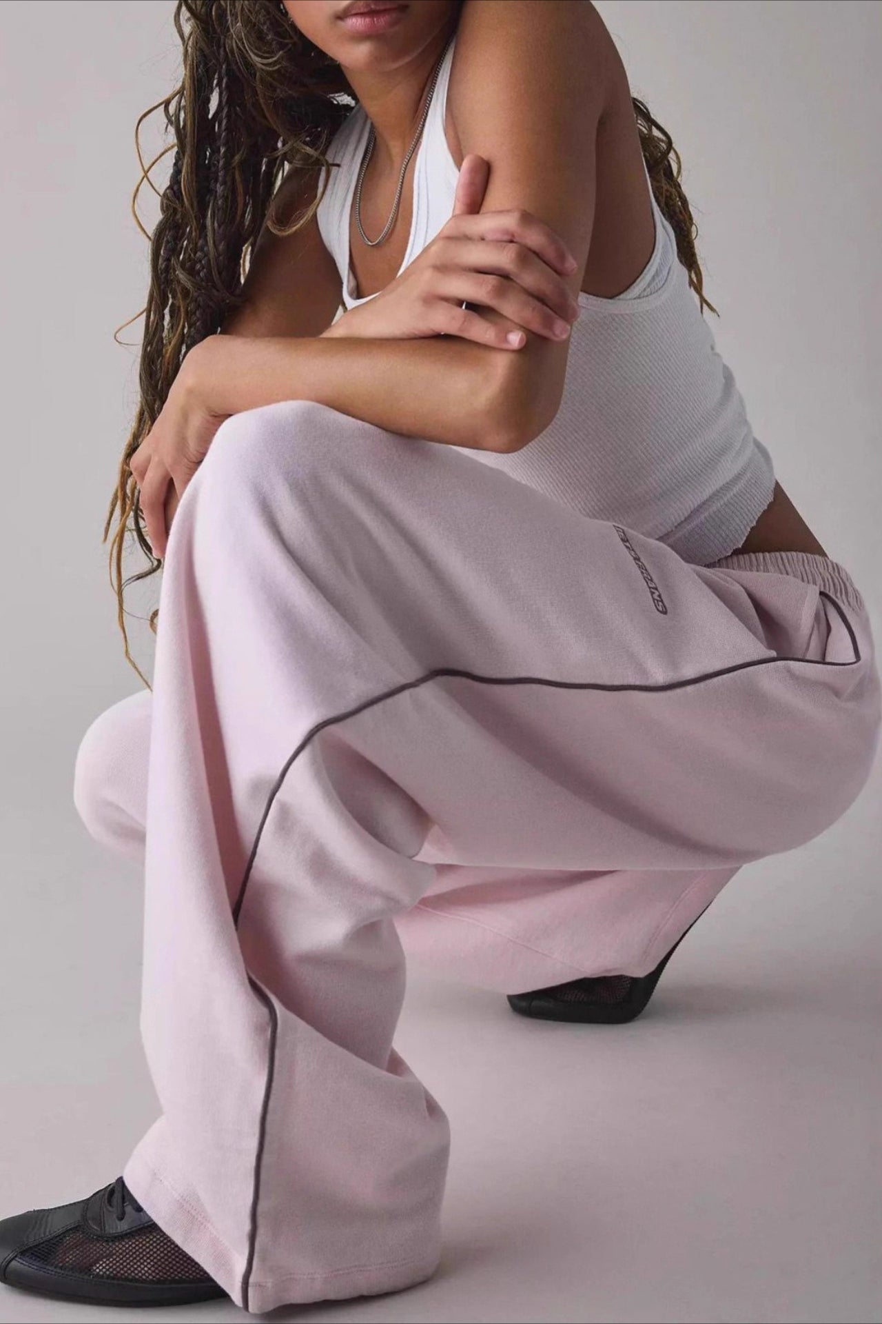Embroidered Elastic Waist Loose Straight Pants Main image