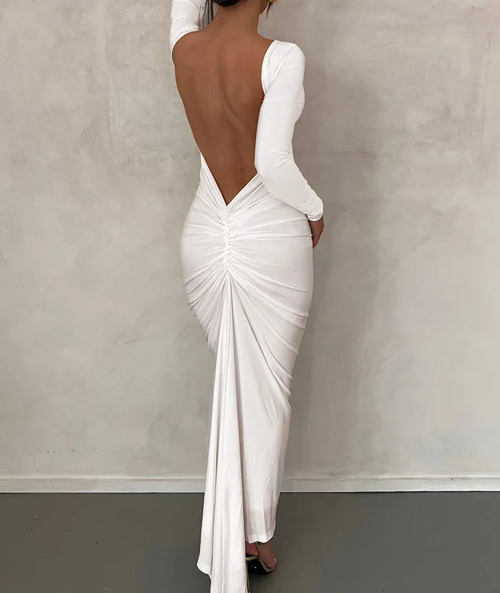Draped Backless Long Sleeve Maxi Dress Secondary image