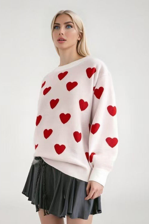 Round Neck Heart Knit Sweater Secondary image