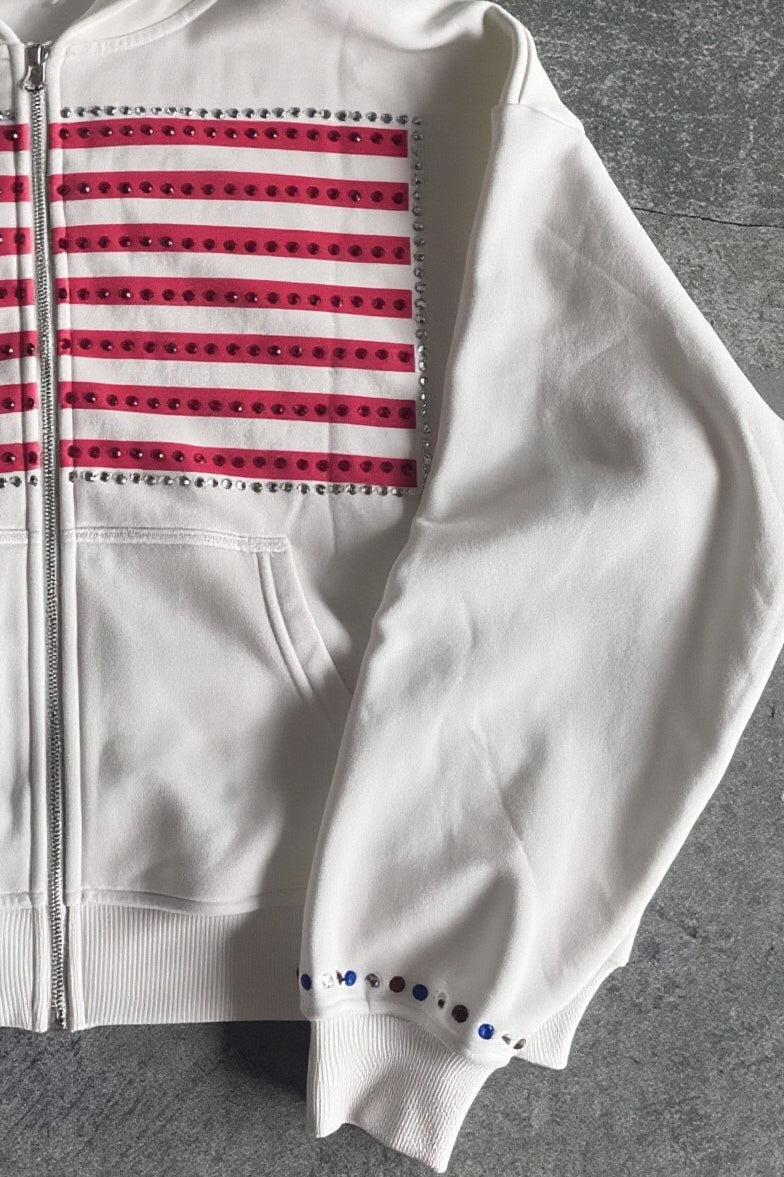 Graphic Contrast Design Oversized Zip Hoodie