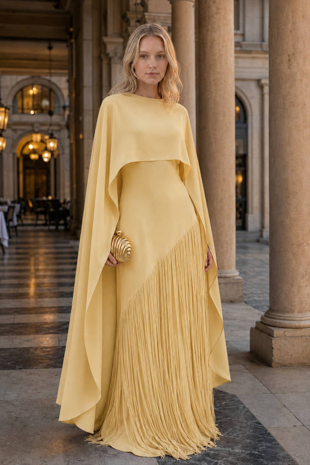 Fringe Hem Slim Fit Shawl Design Boho Dress