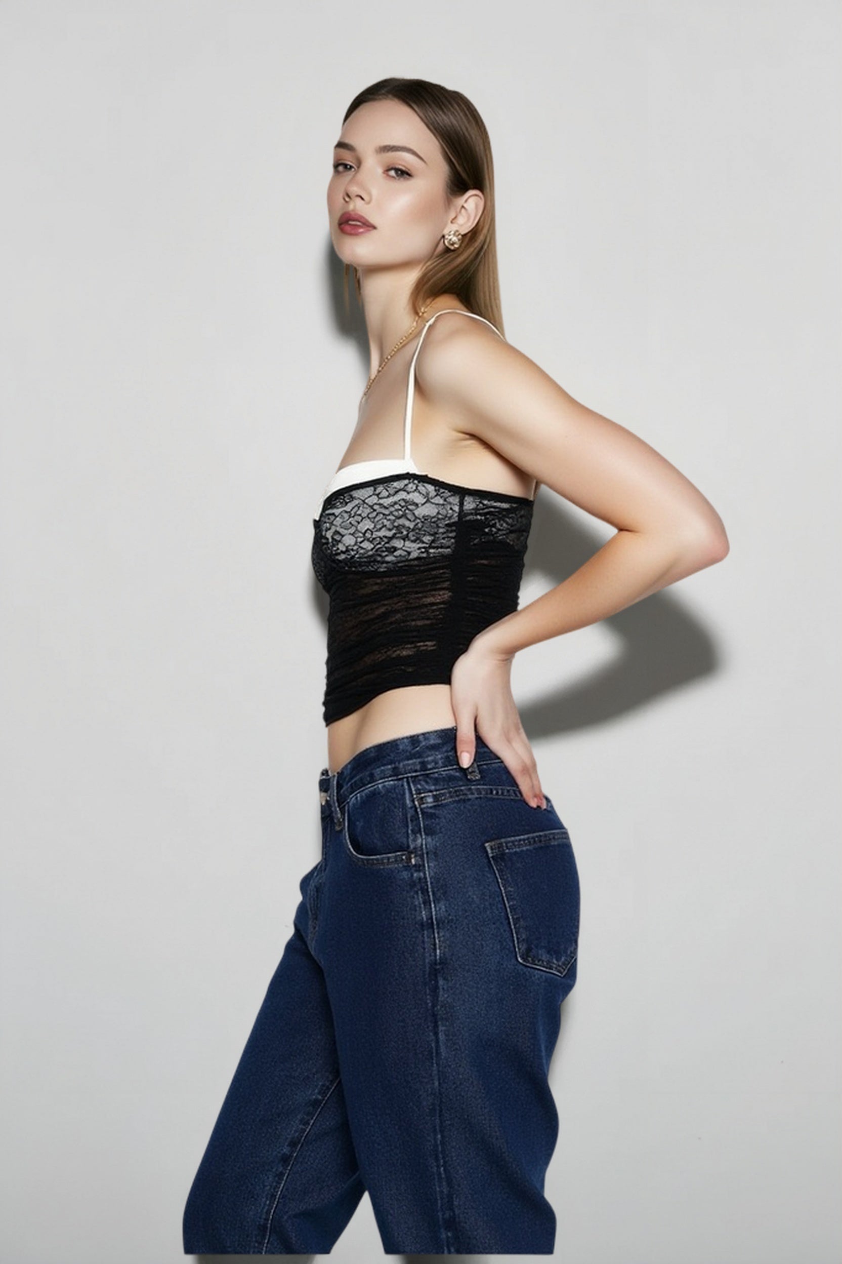 Y2K Lace Panel Color Block Cami Top Secondary image