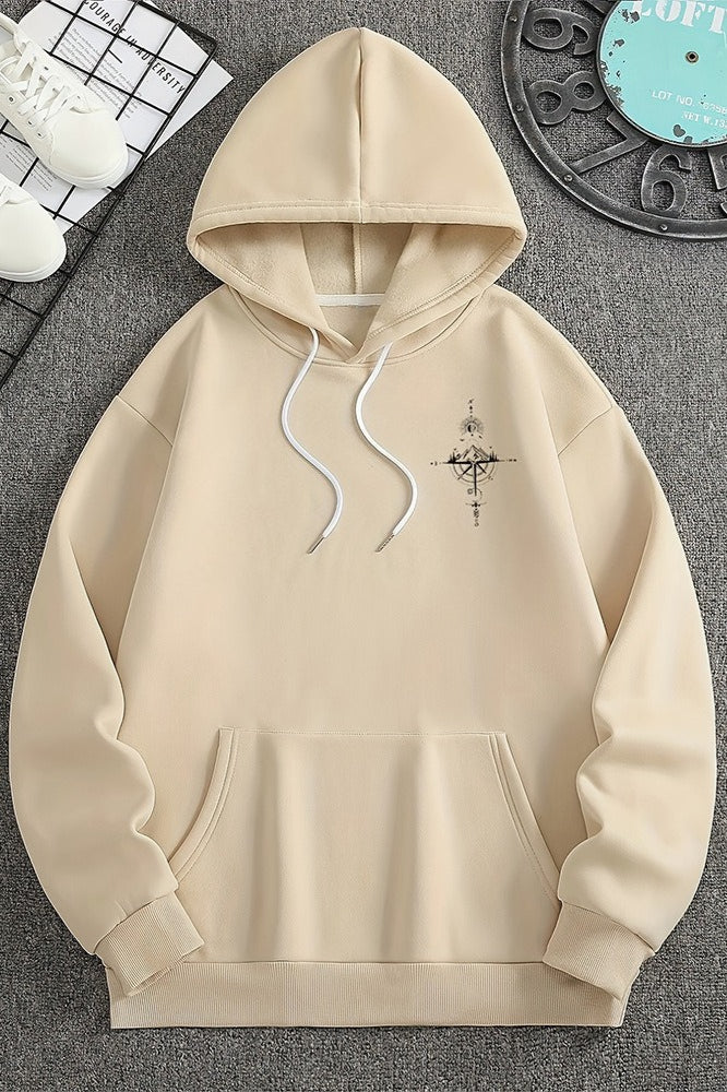 Compass Graphic Kangaroo Pocket Pullover Hoodie