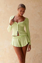 Vintage O-neck Buttons Up T-shirts Tops Ruffles Shorts Suits