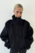 Elegant Wool Blend Stand Collar Coat