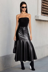 Leather High Waist Bodycon Midi Skirt